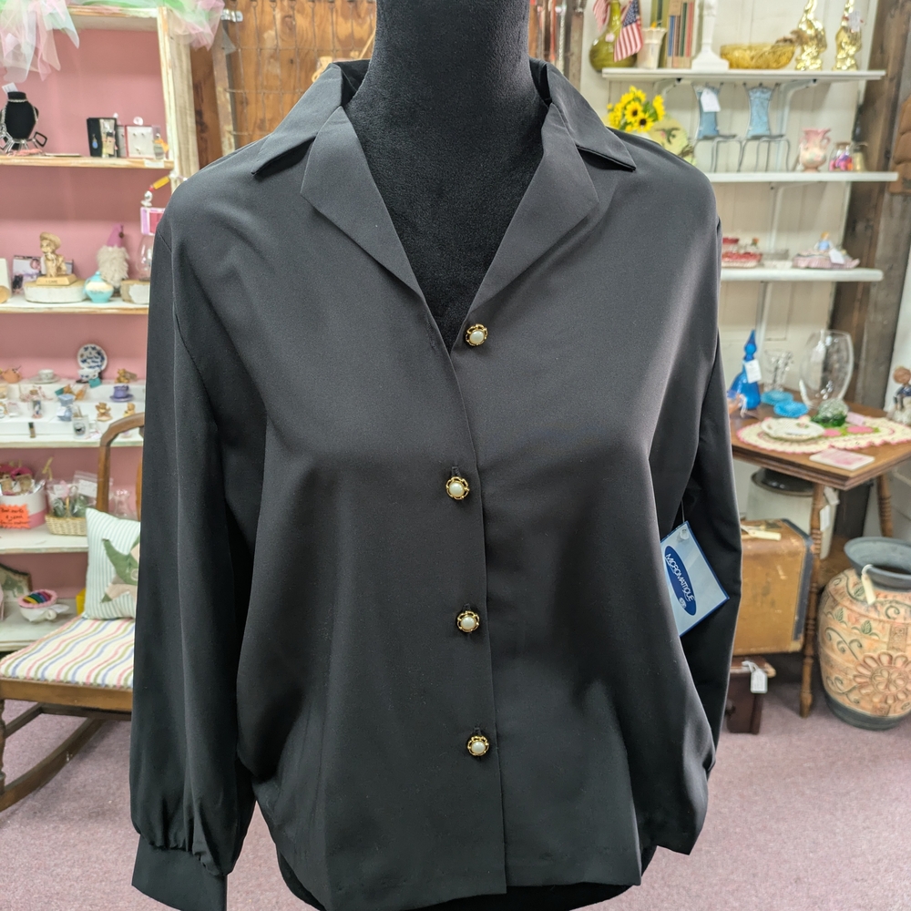 Vintage 1980s NWT Chic Black Button-Down Blouse